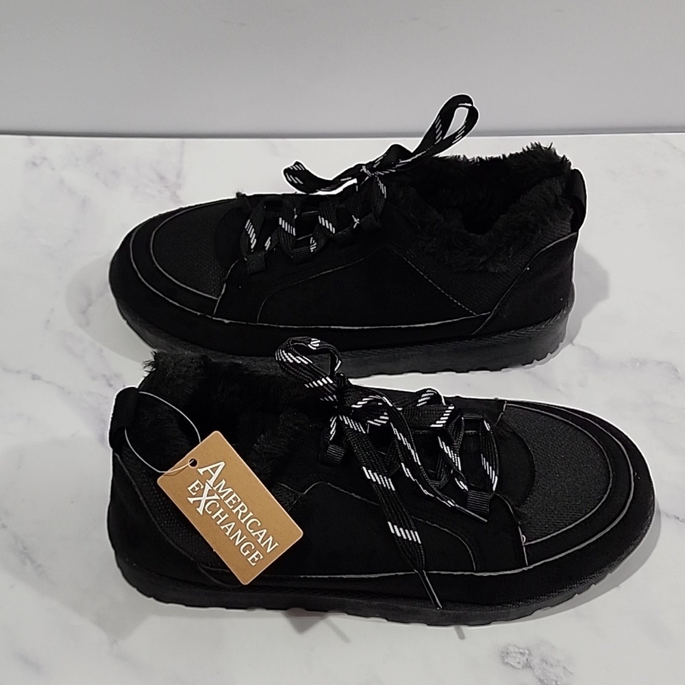 American Exchange Brand New Black Fuzzy Sneakers